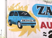 Minivan drawing on Zamudio #3 sign