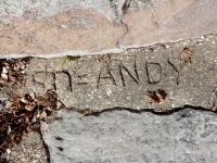 SN = Andy. Chicago lakefront stone carvings, Calumet Park. 2019