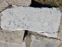 Autograph rock: Tony 8-64, EDC, KL, Fl, Cl, ML, Banko, Dale, BJE, TM, JS, TZ, Joe F., arrow, Jean, Kim, Jim, others, Trill 7-1/66, 1991. Chicago lakefront stone carvings, Calumet Park. 2019