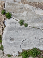 J+H, D, D, W, Sue, triangle. Chicago lakefront stone carvings, Calumet Park. 2019