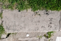 Autograph rock: 1965 May 20, Harry J., Cool 1966, 69, Joe + N, Nacho + Carole, M.B., M., DM, Rick, Ralph, Paul, E.R., Al, JOH, MP, Pam, Sony, others. Chicago lakefront stone carvings, Calumet Park. 2020