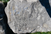 C.F. + R.A., JRS, ELL. Chicago lakefront stone carvings, Calumet Park. 2020