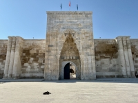 Sultanhanı Caravanserai entrance, with sleeping dogs.