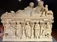 The sarcophagus of Aurelia Botiane and Demetria Lahdi, Perge, 2nd century. Antalya Museum.