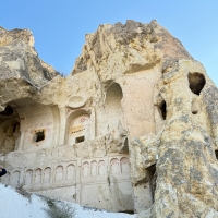 Another exposed chapel interior, Goreme. The softness of the rock makes it prone to erosion and eventual collapse.