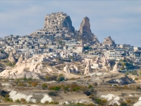 Uçhisar Castle, a rock formation fortified by the Romans.