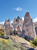 The hoodoos around Uçhisar Castle, now home to shops, coffee houses, a police station, and more.