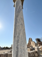 Gladiator atop a graffitied inscription on a pillar, Perge