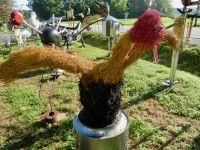 Scrap bird figure in Jack Barker\'s yard