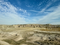 Cappadocian landscape with cave dwellings.