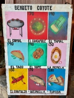 The menu at Bendito Coyote. Playa del Carmen