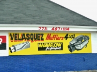 This Velasquez muffler shop is on Elston Avenue on Chicago's  northwest side