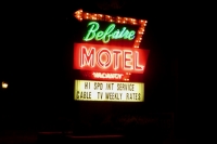 Bel-Aire Motel, Muskegon, Michigan. "Your best lodging value begins here!" and your best local neon