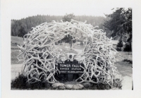 Tower Falls ranger station antler construction, postcard