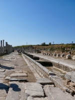 Looking along the main road away from the fountain, Perge. The structure in the middle was a water feature.