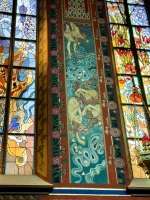 The Church of St. Francis of Assisi, Krakow, with late 19-century wall decorations by the artist Stanisław Wyspiański -- unique motifs for an old church. He also designed the modern stained glass.