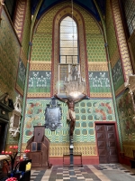 The Church of St. Francis of Assisi, Krakow, with late 19-century wall decorations by the artist Stanisław Wyspiański -- unique motifs for an old church. He also designed the modern stained glass.