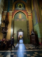 The Church of St. Francis of Assisi, Krakow, with late 19-century wall decorations by the artist Stanisław Wyspiański -- unique motifs for an old church. He also designed the modern stained glass.