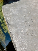 B.P. + G.B. Chicago lakefront stone carvings, Rainbow Beach jetty. 2022