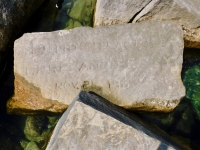 In memory of Two Lover(s)/Chris and Penny/Nov. 25, 1963. Chicago lakefront stone carvings, Rainbow Beach jetty. 2022