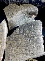 Broken words. Chicago lakefront stone carvings, Rainbow Beach. 2019